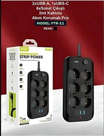 Resim Blic Ftr-11 Termal Akım Korumalı 6 Priz 3 Usb Girişli 2 Metre Uzatma Kablolu Priz 0.2 M 