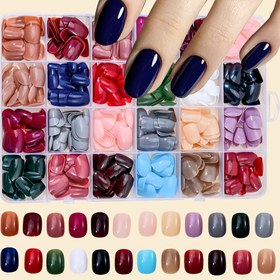 Resim 576 Adet Saf Renk Baskı Tırnak Seti - Karma Renk Sistemi, Parlak Bitir, Kısa Kare Sahte Tırnak Uçları, 24'Lü Manikür DIY Kiti 