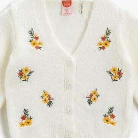 Resim Kız Bebek Çiçek Desenli, Örme, Düğmeli, V Yaka Yelek 