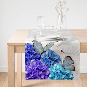 Resim Kelebek Dünyası Dijital Baskılı Dekoratif Özel Tasarım Süet Runner 