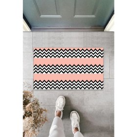Resim Çok Amaçlı Dijital Baskı Siyah-Pembe Zigzag Dış ve Iç Mekan Paspas 