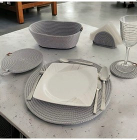 Resim Elisihediyem Supla Amerikan Servis Takımı 6'lı+ekmek Sepeti Gri 