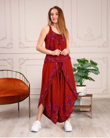 Resim Otantik Nakış İşlemeli Harem Şalvar Pantolon Buluz Takım-8816 Kiremit 