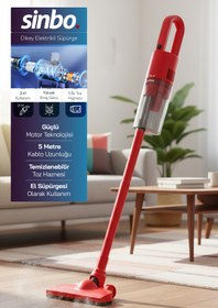 Resim Sinbo SVC-8616 500W Dikey Elektrikli Süpürge – Kırmızı, Yüksek Emiş Gücü 