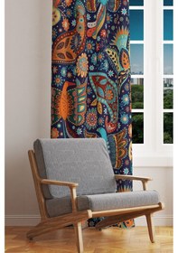 Resim Anka Desenli Süet Oturma Odası Salon Fon Perde Dijital Baskılı Ekstrafor Büzgü Tek Kanat Prd-1064 Çok Renkli 