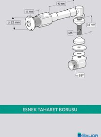 Resim BALİOR Asma Klozet Esnek Taharet Borusu L Tipi Ø22 – 90 mm Dirsekli Bağlantı 