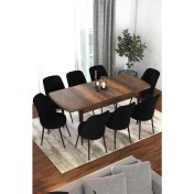 Resim Canisa Concept Via Serisi 80 x 132 cm Açılabilir Barok Ahşap Desen Mutfak Masa Takımı + 8 Adet Sandalye 