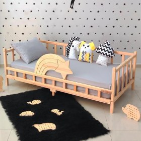 Resim MiniWood Montessori Yatak Yıldız Korumalıklı Çocuk Yatağı Premium 