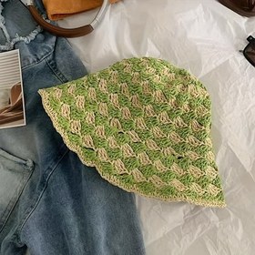 Resim 1 adet Kadın El Örgüsü Katlanabilir Hasır Şapka - Nefes Alabilen, Hafif Yaz Plaj ve Tatil Balıkçı Şapkası Geniş Kenarlı, Plaj Aksesuarı 