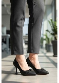 Resim Siyah Saten İnce Topuklu Kadın Abiye Ayakkabı Pc-55201 Z Siyah Saten 