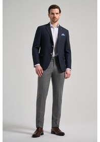 Resim İmza Düz Bez Ayağı Mono Yaka Tam Astar Esnek 6 Drop Slim Fit Ceket 1002245903 Koyu Lacivert 