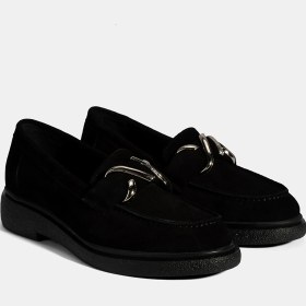 Resim Kadın Siyah Metal Toka Detaylı Süet Loafer 