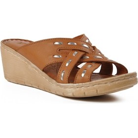 Resim Voyager 9227 Taba Hakiki Deri Dolgu Topuk Kadın Terlik 001 