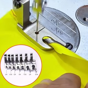 Resim 1 adet Düz Yatak Dikiş Makineleri için Rulo Kenar Basınç Ayak - Pürüzsüz ve Eşit Kenar Bitirme için Profesyonel Kenar Ek Parçası, Dayanıklı ve Kullanımı Kolay (Hafif Kumaşlar için İdeal) 