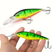 Resim 1 Adet Premium Yüzen Minnow Balıkçılık Yemi - Gerçekçi Yeşil & Sarı Çizgili Sert Yem, Keskin Üçlü Kanca ile Levrek, Turna Balığı ve Daha Fazlası için - Dayanıklı ABS Malzeme, Gerçekçi Tasarım, Tatlısu Balıkçılığı için Mükemmel, Balıkçılık Yemi 