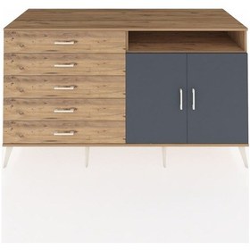 Resim Kronos Konsol 2 Raflı 5 Çekmeceli 2 Kapaklı 176x59x99 Çam-antrasi Çam-antrasit/çam 