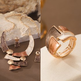 Resim Çinko Alaşım Emaye Geometrik 3 Parça Takı Seti, Kadınlar için 1 Çift Küpe 1 Kolye 1 Yüzük Moda Kolyeler Seti, Sevgililer Günü Hediyesi, Doğum Günü Hediyesi 