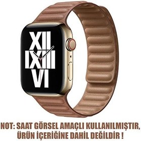 Resim Microsonic Apple Watch Series 7 45mm için Kordon Leather Link Band Kahverengi [Watch Series 7 45mm ile Uyumlu Kordon - Kahverengi] 