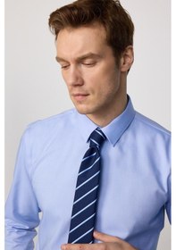 Resim Tudors Slim Fit Mavi Non-ıron %100 Pamuk Doğa Dostu Ekoteks Belgeli Ütü Gerektirmez Gömlek-30451 Mavi 