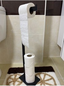 Resim RENK YAPI RÜYASI Eğilmez Siyah Özel Tasarım Tuvalet Kağıtlığı Biriktirmeli Kare Döküm Ayaklı Devrilmez Sallanmaz 
