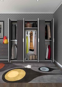 Resim Kenzlife Gardırop 6 Kapaklı Kapılı Anemon 180*180*42 Gri Gardolap Dolap 