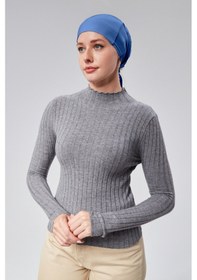 Resim Sonbaharmoda Kadın Tesettür Likralı Penye Dikişsiz Kaymaz Düz Bağlamalı Bone Açık Kot 