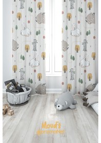 Resim Tavşan Ve Ayıcık Desenli Baskılı Çocuk Ve Bebek Odası Fon Perdesi 2 Kanat - Prd-04 Çok Renkli 