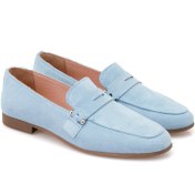 Resim Kadın Mavi Süet Deri Loafer 