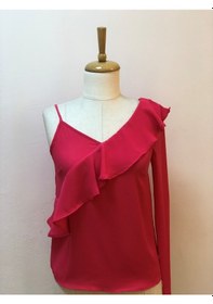Resim Neon Pembe Bluz Omuz Ve Fırfır Detaylı Tek Kol 