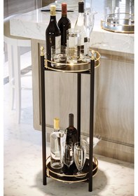 Resim Bino Servis Sunum İkramlık Kek Pasta Standı Sunumluk Lüks Metal Gold 2 Katlı Tepsi Servis Arabası 