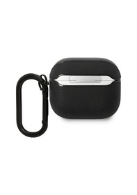 Resim Airpods 3.nesil Uyumlu Kılıf Bmw Lisanslı Pu Deri Mavi Beyaz Çizgili Metal Logolu Siyah 