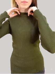 Resim boutique venüs Fitilli Triko Kazak Yeşil Renk Standart Beden 