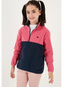 Resim Lela Yumuşak Dokulu Yarım Fermuarlı Renk Bloklu Dik Yaka 2'Li Paket Çocuk Polar 5905004S2 Fuşya Lacivert-Şeker Pembe Mor 