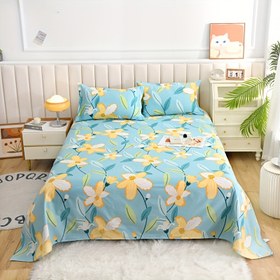 Resim 1 Adet Çiçekli Yatak Örtüsü - Yumuşak Açık Bej, %100 Polyester, Makinede Yıkanabilir Pembe & Mavi Çiçek Desenli Tasarım, Yatak Odası, Koltuk, Dış Mekan, Otel için Rustik Ev Dekoru 