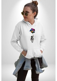 Resim Gezegenler Balon Astronot Yükselişi Kadın Erkek Beyaz Kapüşonlu Sweatshirt Hoodie Beyaz 
