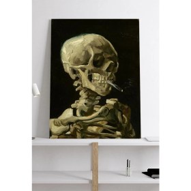 Resim Postermanya Sigara Içen Kafatası - Van Gogh Sanatsal Kanvas Tablo 