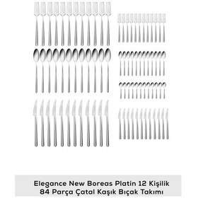 Resim Karaca Elegance New Boreas Platin 12 Kişilik 84 Parça Çatal Kaşık Bıçak Takımı 