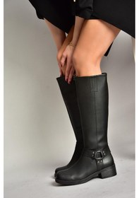 Resim Fox Shoes T404550009 Siyah Alçak Topuklu Kadın Çizme Siyah-Suni Deri 