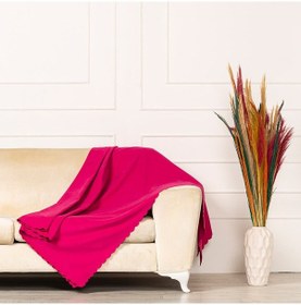 Resim Fuşya Dokuma Kadife Şönil Düz Kumaş Çift Taraflı Koltuk Şalı Örtü 