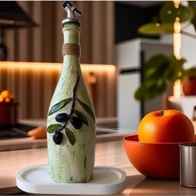 Resim El Yapımı Kabartma Seramik Uygulamalı Zeytin Dalı Desenli Cam Şiş 