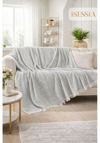 Resim Miora Zigzak Desenli Bohem Koltuk Örtüsü Tekli & Üçlü Koltuk 200 X 230 Cm Gri 