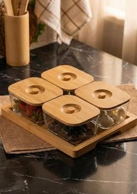 Resim Cam Kahvaltı Seti Bambu Kapaklı 9 Parça 4x200 ML 