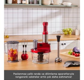 Resim Karaca Sebze, Et ve Meyve Dilimle Doğra Karıştır Rendele Çırp Smoothie Yap 6 Bıçaklı 2500W Yüksek Güçlü Premium Mutfak Robotu & Blendır Inox 