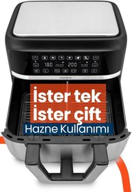 Resim GOLDMASTER Doublefry 2850w 9 Litre 3xl Dev Tek Ve Çift Hazneli Dokunmatik Airfryer Yağsız Sıcak Hava Fritözü 