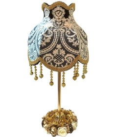 Resim Kadife Kaplı Çiçek Dekorlu Füme Kumaş Ekru Fransız Dantel Abajur Diğer 