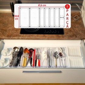 Resim Color House 8'li Set Modüler Kepçelik Kaşıklık Mutfak Çekmece Içi Düzenleyici Dolap Içi Makyaj Şeffaf Organizer 