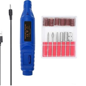 Resim Samdoo Usb Şarjlı Mini El Taşlama Makinesi, Ayak Tırnakları Ve Taş Oyma İçin Hız Ayarlı, 6 Uçlu Set, Gök Mavisi Renk. 