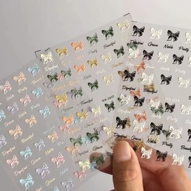Resim 6 Parça Kurdele Tırnak Çıkartma Seti, Kabartmalı 5D Renkli Kurdele Desenleri - Siyah, Beyaz ve Mavi Tasarımlar, Kadınlar İçin Şirin Kurdele Aksesuarları 