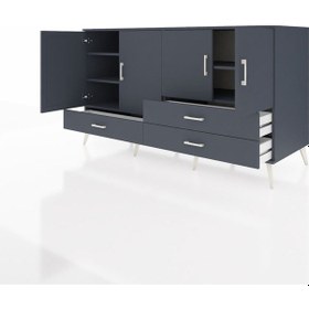 Resim Kronos Konsol 5 Raflı 3 Çekmeceli 4 Kapaklı 176x59x99 Antrasit-an Antrasit-antrasit 