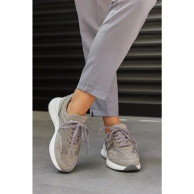 Resim Nilufarr Roma Gri Süet Hakiki Deri Kadın Sneaker 